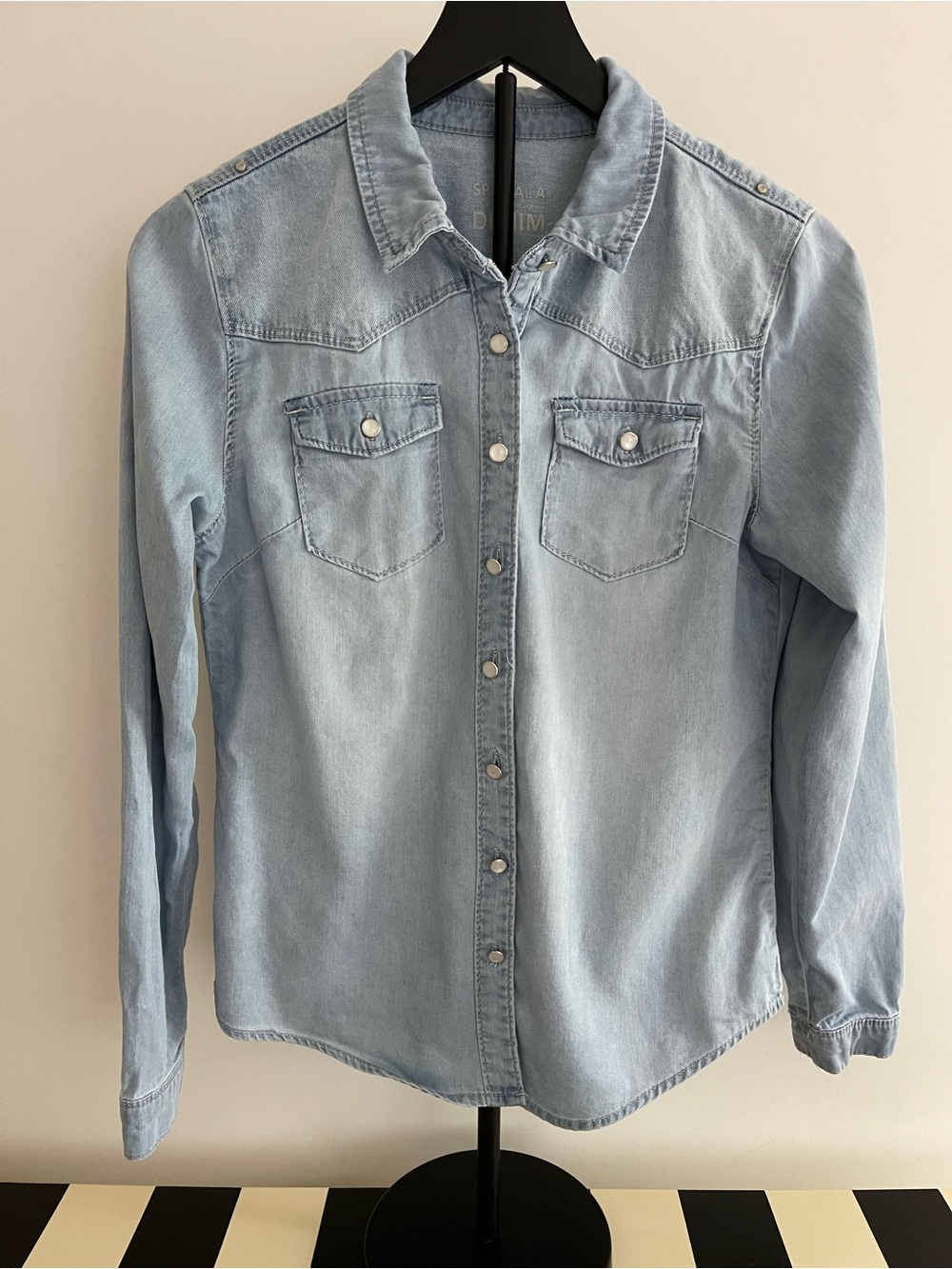 Light Blue Wash Denim Jean Button-Up Shirt